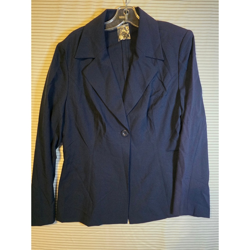1235 Vintage Metrostyle Navy Blu 2 Piece Skirt Suit Set Blazer Maxi Skirt Sz 14